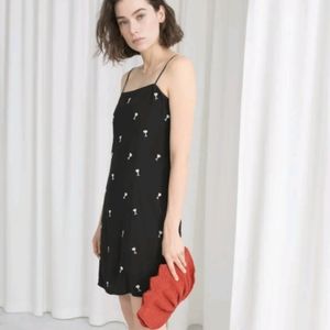 & OTHER STORIES Black Cocktail Beaded Mini Dress Square Neck Spaghetti Strap sz6